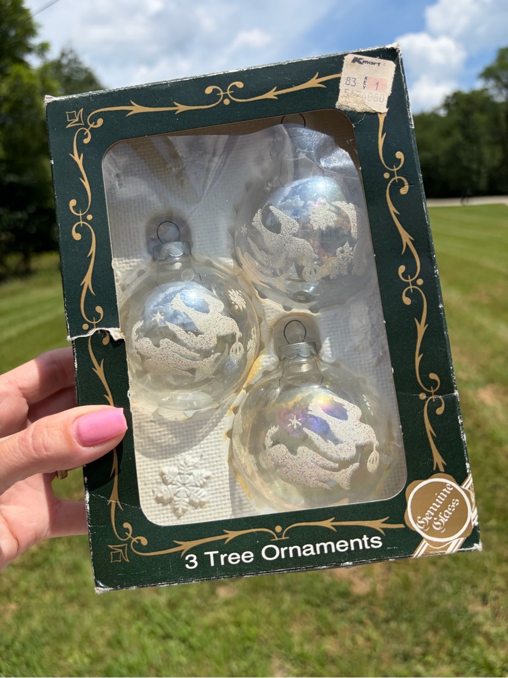 KREBS Clear Glitter Turtle Doves Scene CHRISTMAS Ornaments Set 3 Sparkle